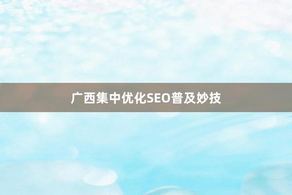 广西集中优化SEO普及妙技